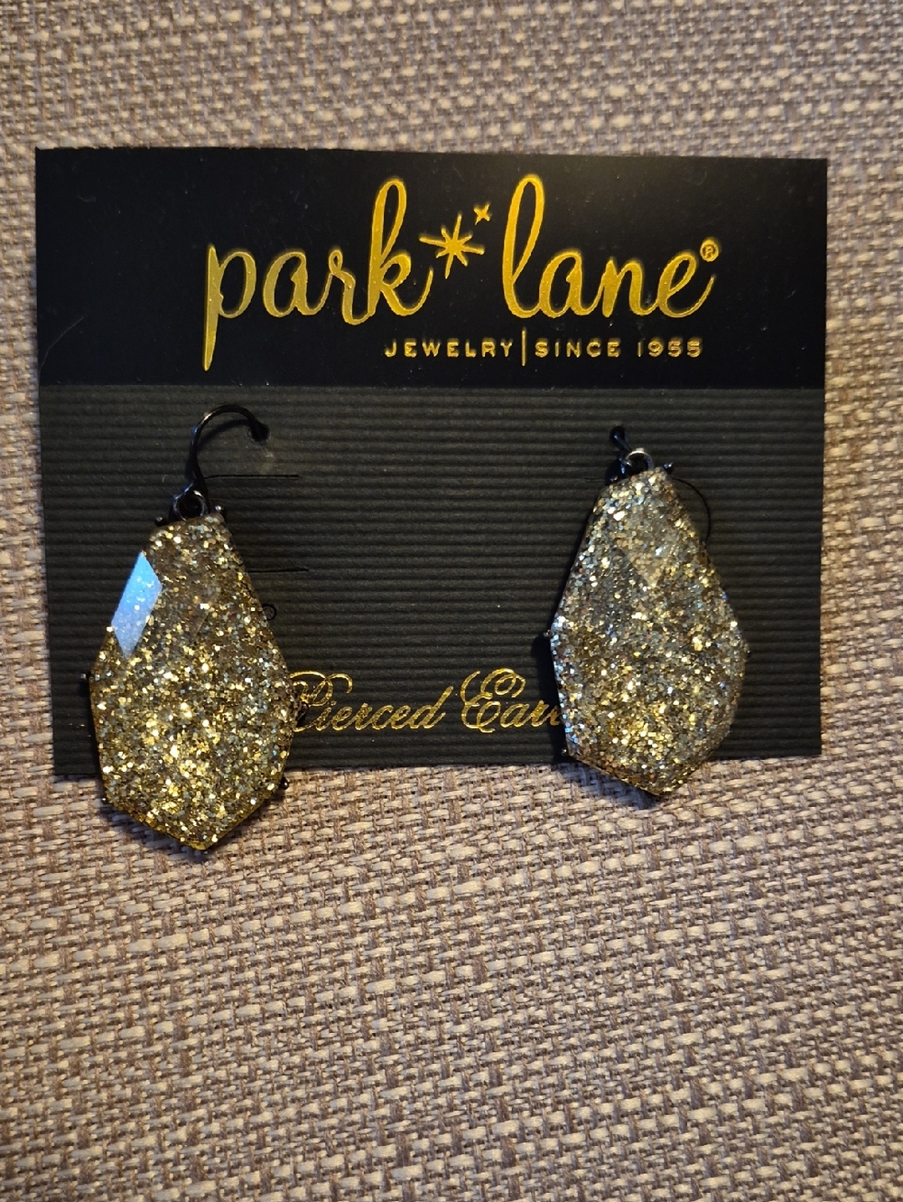 Park Lane Glitter Hexagon Drop Earrings in Gold